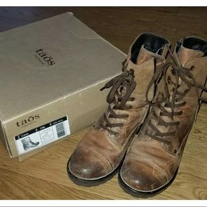 Taos Crave Smoked Leather Combat Boots Tan Lace up Sz 27 6.5 Moto Shoes